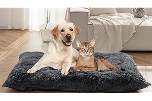 Auemtyn Dog Beds for Large Dogs,Dog Bed Crate Pad,Plush Dog Crate Mat with Anti-Slip Design,Washable Fluffy Faux Fur Kennel Pad for Large Medium Small Dogs and Cats