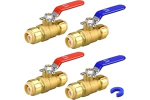 PXZBLG Push Fit Ball Valve, 4 Pack 1/2" Push-Fit Full Port Ball Valve with Disconnect Clip, Push-to-Connect Water Shut Off Valve for Hot and Cold Water, for PEX PVC or Copper Pipes