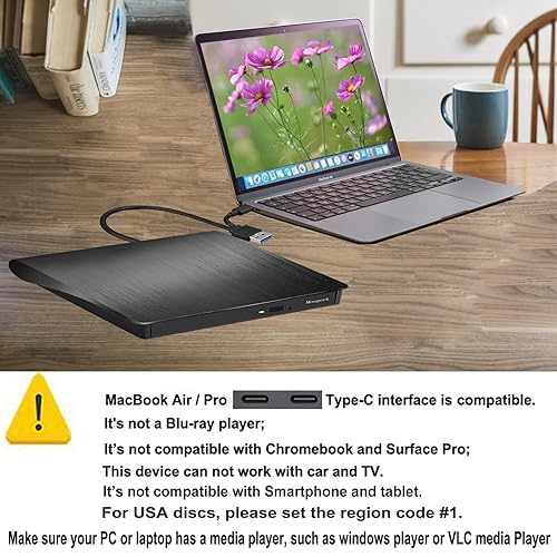 Mougerk External DVD CD Drive, USB 3.0 Type-C Ultra Slim Drives CD