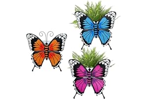 BAYN Set of 3 Butterfly Wall Hanging Planter Decor Art, Metal Wall Mounted Planters Garden Yard Decorative Flower Pot Indoor Outdoor Wall Planter Succulent Plant Container