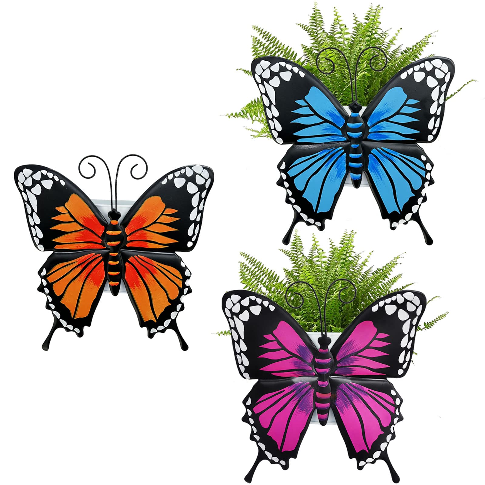 Photo 1 of **PARTIAL SET ONLY 1 (PINK COLOR) ** BAYN Set of 3 Butterfly Wall Hanging Planter Decor Art, Metal Wall Mounted Planters Garden Yard Decorative Flower Pot Indoor Outdoor Wall Planter Succulent Plant Container