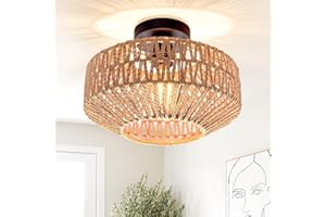 Mlihove Boho Rattan Light Fixtures - Semi Flush Mount with Hand-Woven Shade for Bedroom, Kitchen, Livingroom Entryway