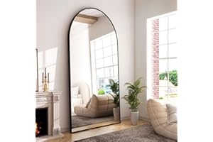 GLSLAND-34x76 inch Wall Mount Arched Full Length Mirror-Aluminum Alloy Frame High Definition-Full Body Mirror for Bedroom or Living Room,Black
