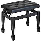 HOMCOM 25" Adjustable Height Piano Bench with Padded Cushion, Keyboard Seat with Solid Wood Legs, Black