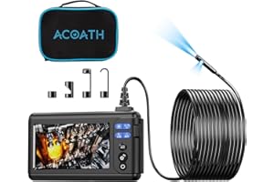 Acoath Borescope Endoscope Camera with Light, Dual-Lens 1080P HD Industrial Inspection Camera with 8 LED Lights, 33Ft Semi-Rigid Snake Cable, 5" IPS Screen, 32GB Card, IP67 Waterproof Sewer Tools