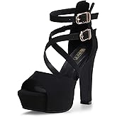 IDIFU Women's IN5 Charcy Crisscross Strappy Platform High Chunky Heels Peep Toe Pump Party Heeled Sandals