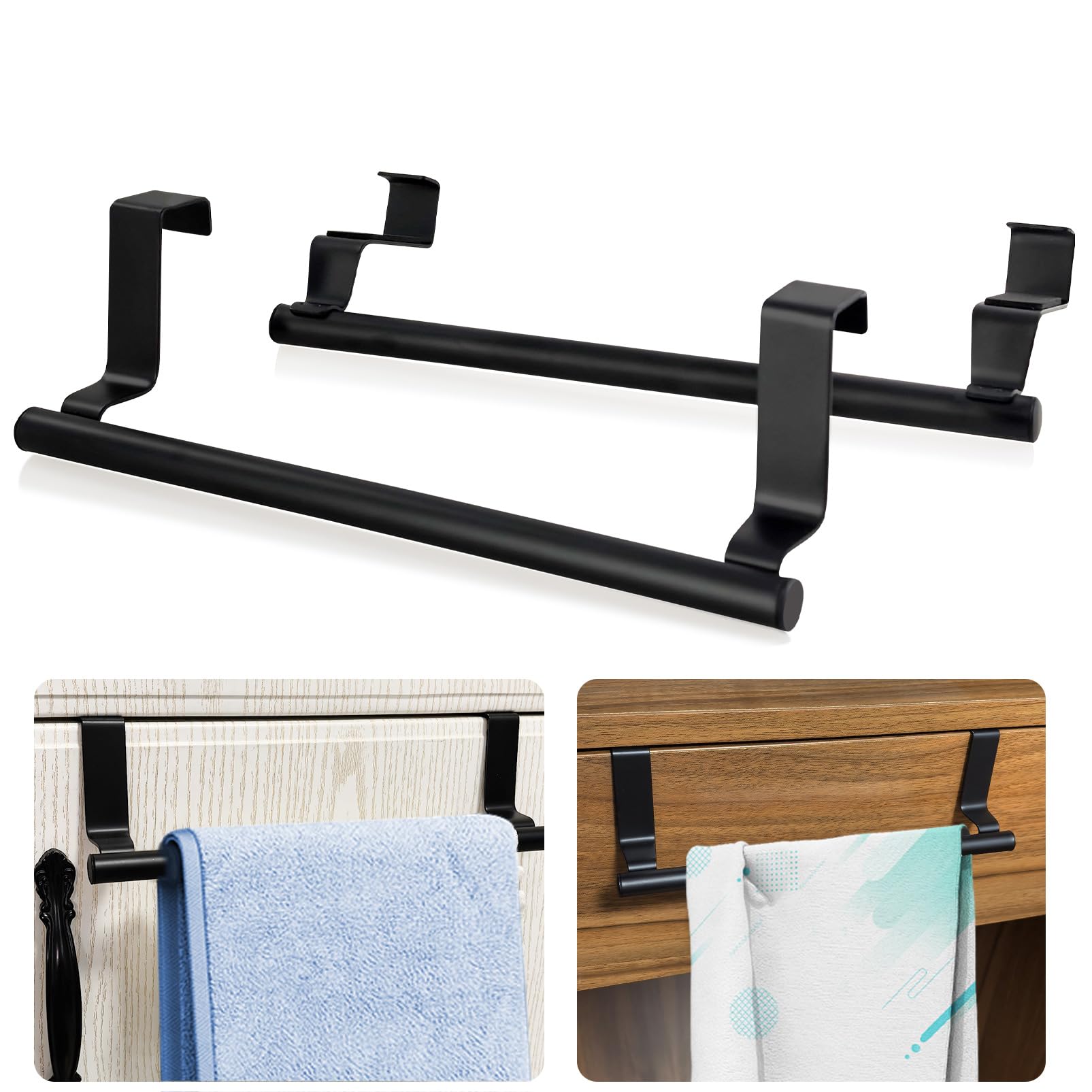Photo 1 of Mziart Over The Door Towel Rack, 2 Pack Matte Black Towel Bar Holder for Bathroom Kitchen Cabinet Cupboard Doors, EVA Foam Protective Pad & Non-Slip Self-Adhesive Blocks (9 Inch)