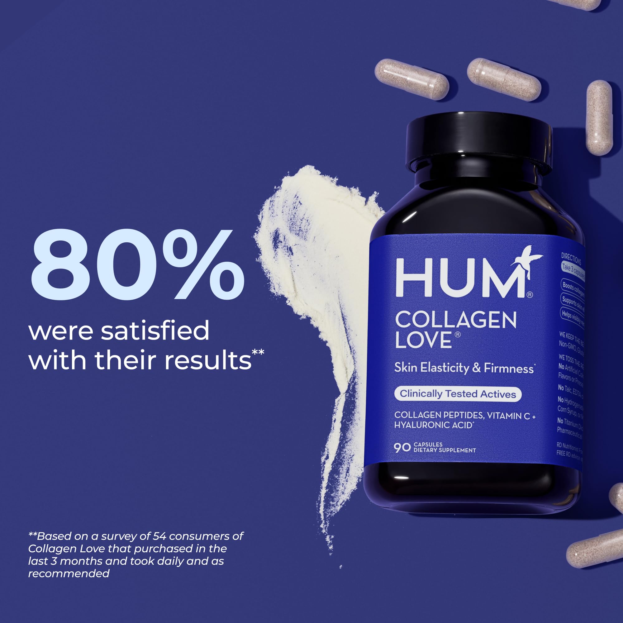 HUM Collagen Love Skin Supplement, Collagen Peptides Capsules with Hyaluronic Acid & Vitamin C, Supports Firm Skin & Helps Minimize Signs of Aging, Supplements for Women and Men, 90 Capsules