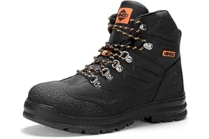 NINGO Mens Steel Toe Work Boots, Full Grain Leather, Oil and Slip Resistant, Puncture Proof Construction Boots with Breathable Lining, Anti-static, Mens Safety Boots for Industrial, Warehouse