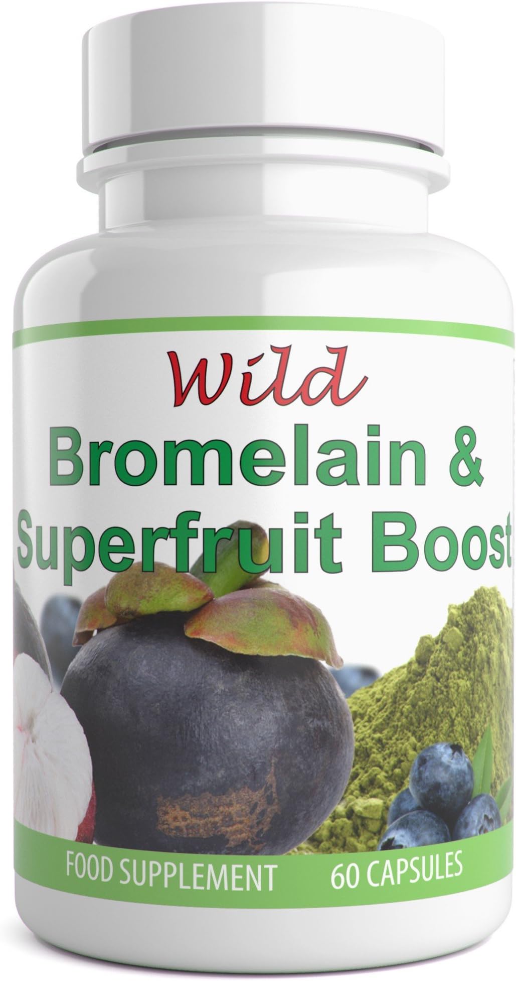 Wild Essentials Vitamin B12 & Bromelain Enzyme, Green Tea, Papain, Mangosteen & Blueberry Powder Capsules Help with Joint Pain Relief and Boost Digestive System. 60 Tablets Gives 1 Month Supply.