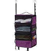 Surblue Hanging Travel Organizer Portable Hanging Luggage Organizer Multiple Compartments Collapsible Compression Closet Packing Cubes,Purple,M