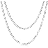 Luxfine 3mm Tennis Necklace for Women & Men, 14K White Gold Plated Cuban Link Chain 5A+ Cubic Zirconia Iced Out Choker Diamond Hip Hop Jewelry, Metal, Cubic Zirconia