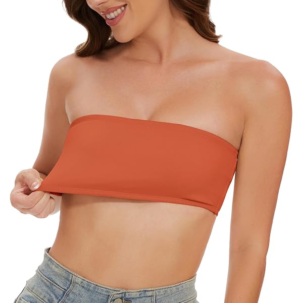Zimcti Women's Seamless Strapless Bandeau Bra - Non-Slip Silicone, Comfortable Bralette (Beige+Black, Size M)