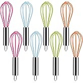 BAEKZ Multi-Color Mini Silicone Kitchen Whisks with Stainless Steel Handles Milk Beater Egg Beater Balloon Whisk for Blending Stirring Whisking and Beating(6.2in, Four colorsl, 8)