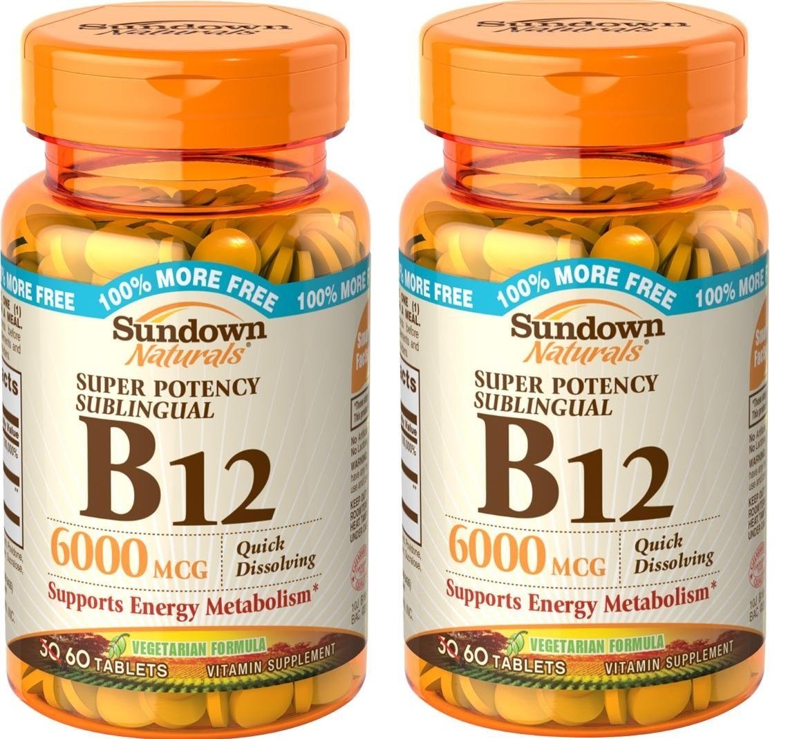 Amazon.com : Sundown Naturals Sublingual B-12 6000 Mcg Tablets, 120 Count (2 X 60 Count Bottles) : Grocery & Gourmet Food