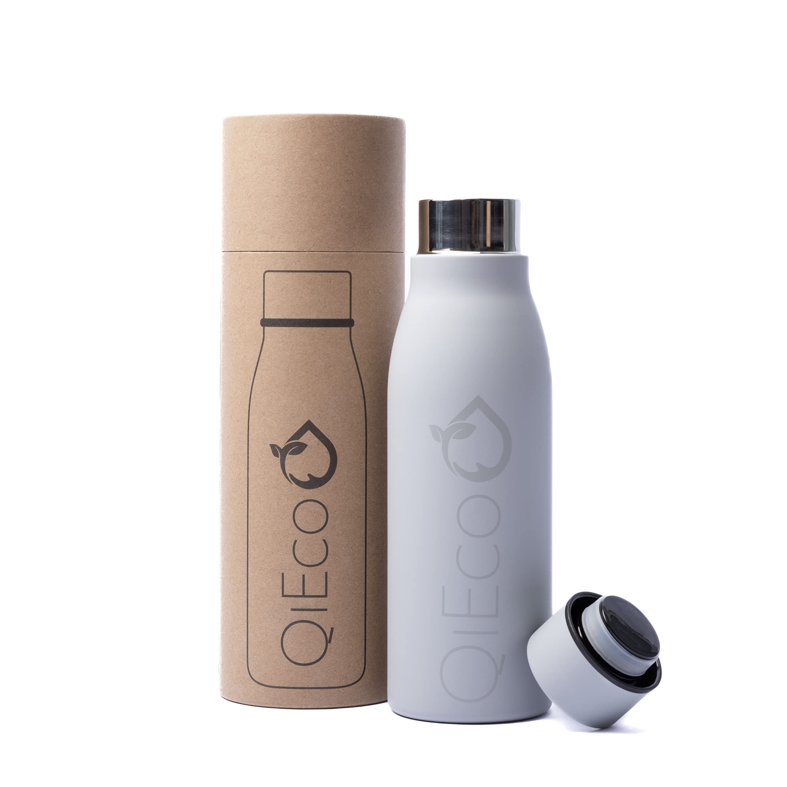 QiEco Hydrate Stainless Steel Double Insulated Slim Water Bottle 500ml Grey