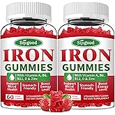 2 Pack Iron Gummies for Women & Men - Vegan Iron Supplement for Anemia & Iron Deficiency, with Vitamin B12, Vitamin C, Zinc, Folate - Energy Boost, Sugar-Free, Strawberry Flavor, 120 Count