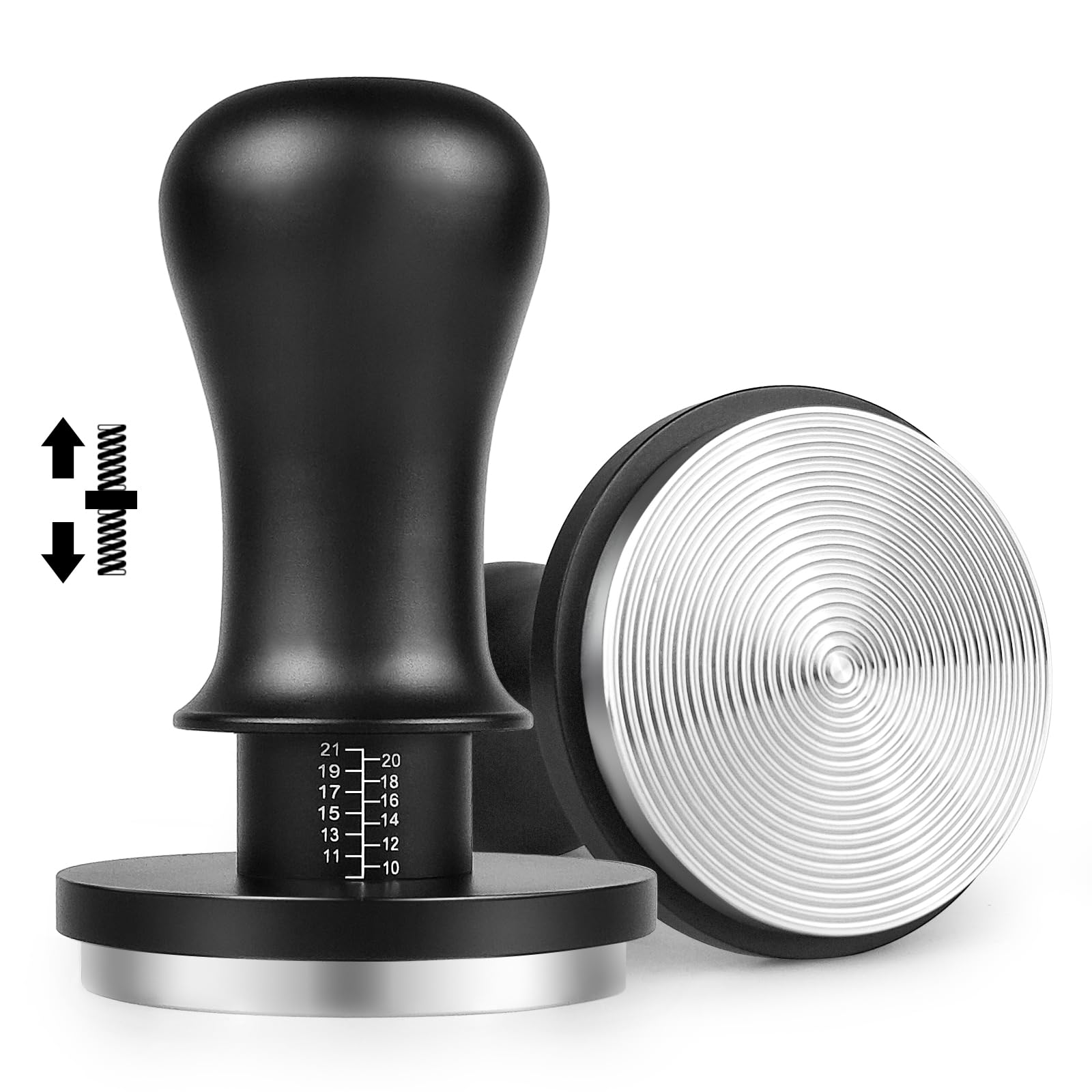 NOTSEK Coffee Tamper 54mm, Calibrated Spring Loaded 54mm Tamper with 30lbs Contact Pressure, 304 Stainless Steel Espresso Tamper Ripple Base for Sage Portafilter, Black