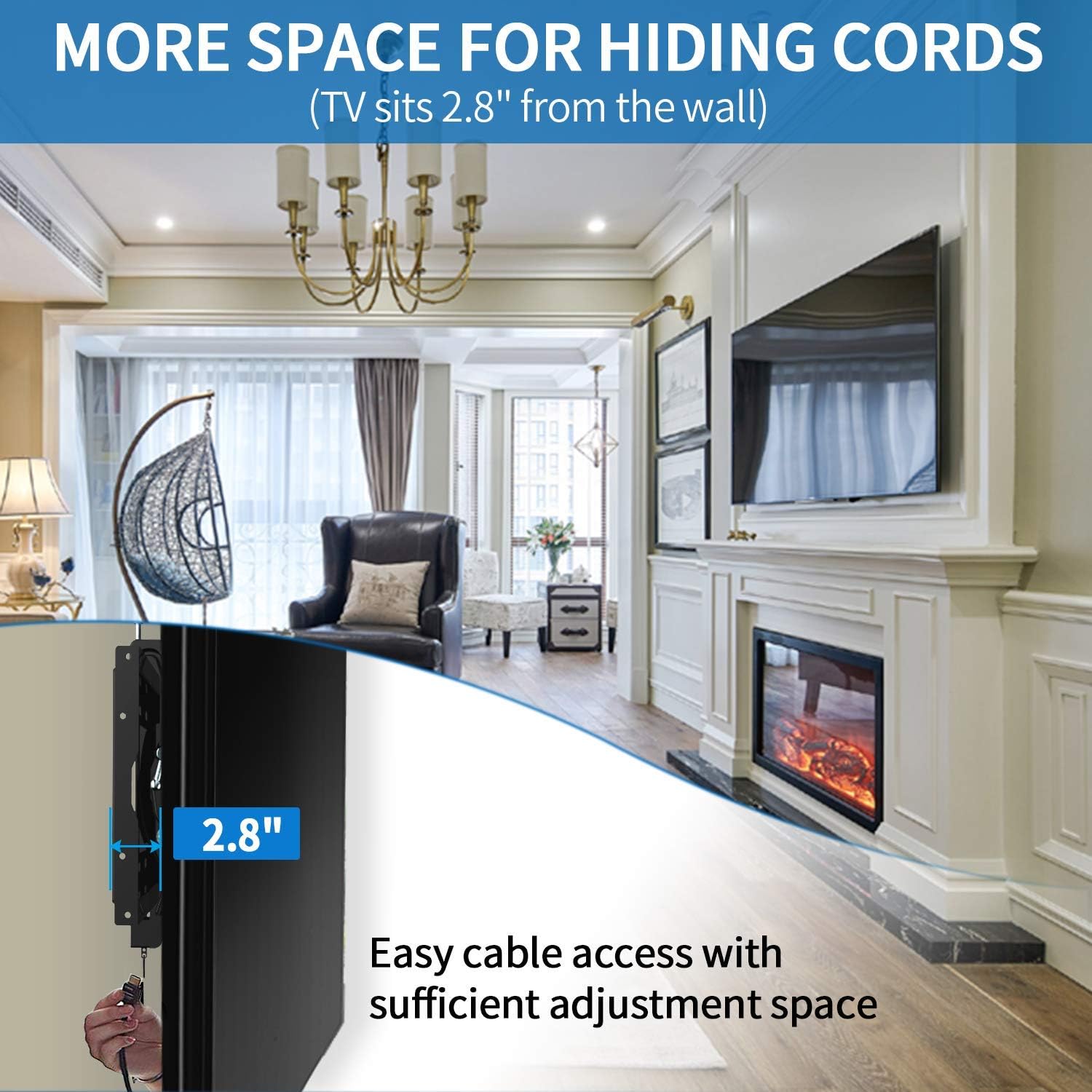 Everstone Adjustable Tilt TV Wall Mount Bracket for Most 32-80 Inch LED,LCD,OLED,Plasma Flat Screen,Curved TVs,Low Profile,Up To VESA 600x400 and 165 LBS,Includes HDMI Cable and Level,Fits 16",18",24": Electronics