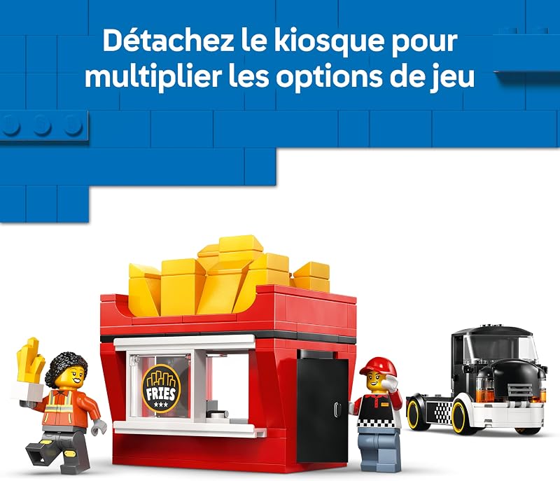 City Le Food-Truck de Frites - Maquette de Camion avec Kiosque Amovible, 2 Minifigurines & Accessoires de Nourriture - Idée de Cadeau d'anniversaire pour Garçon dès 5 Ans 60488 — photo 3 sur 8