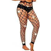 Aucute Women's High Waist Sparkle Rhinestone Tights Footless Fishnet Stockings Sexy Big Mesh Lingerie Pants