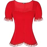 Allegra K Victorian Shirt for Women's Sweetheart Neck Puff Sleeve Halloween Lace Up Gothic Blouse