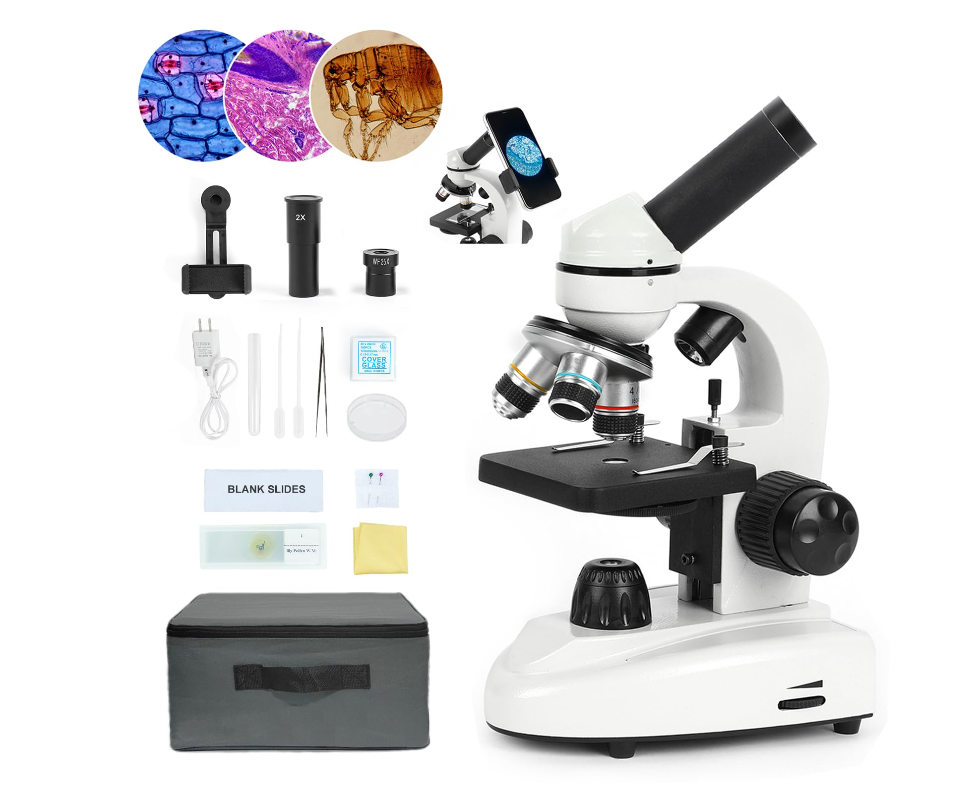 Photo 1 of Microscope for Adults Kids Students, 100X-2000X Microscopes, Metal-Body Dual LED Illumination, Biological Compound Monocular Microscope Kit for School Lab, Homeschool w/Phone Adapter