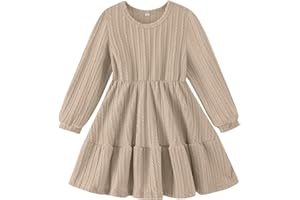 Neutocd Toddler Baby Girl Dress Long Sleeve Knit Sweater Fall Winter Ribbed Ruffle Casual Solid Toddler Dress
