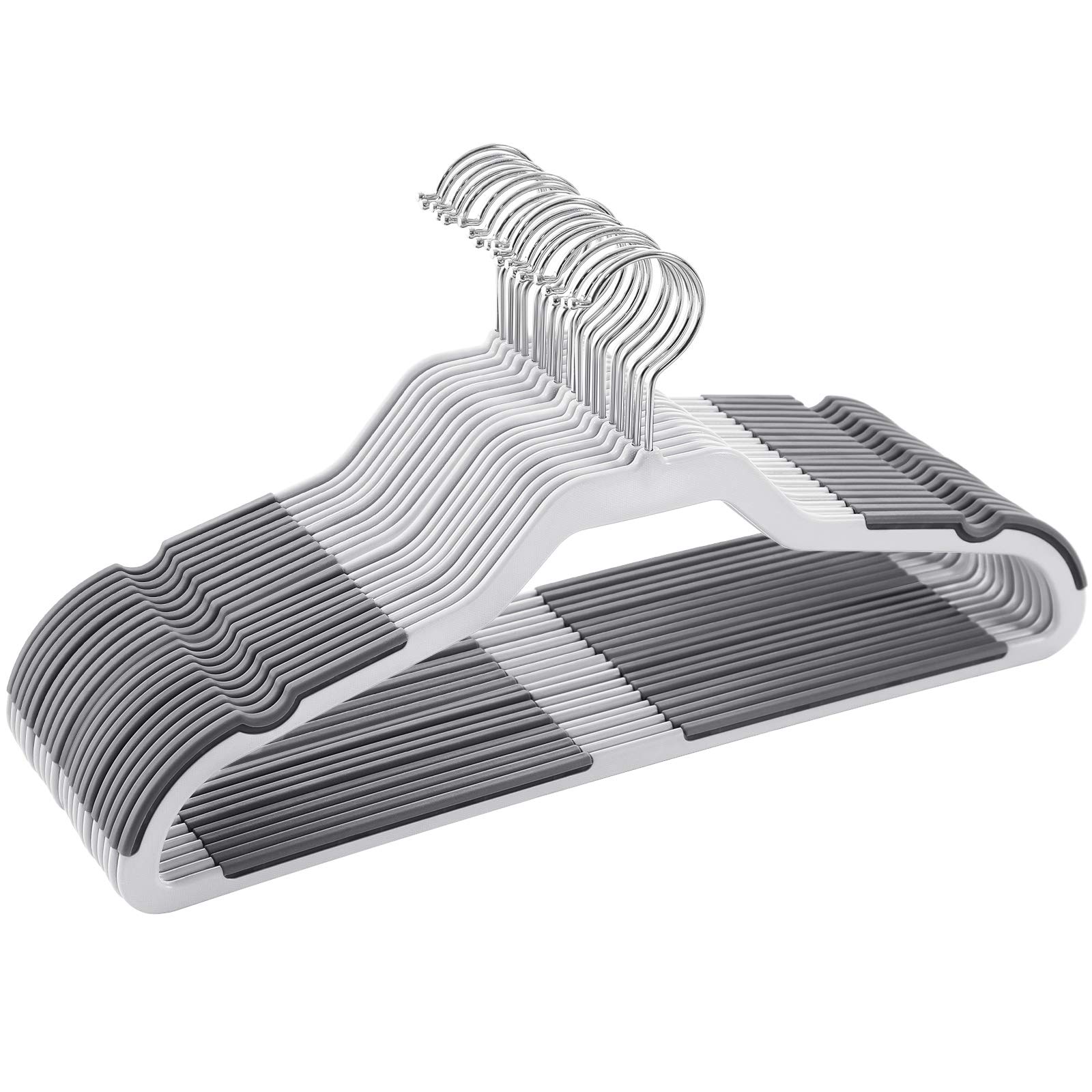 SONGMICS 20 Pack Flat Top Coat Hangers with 360° Swivel Hook, Non-Slip Strips, Heavy Duty Clothes Hangers for Jackets, Shirts, Coats, Strappy Tops, Grey CRP44G
