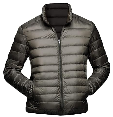 Herren Mikro-Daunen-Jacke Oliv - Echt-Daunen-Jacke grün, Ultraleicht, inkl. Transportbeutel