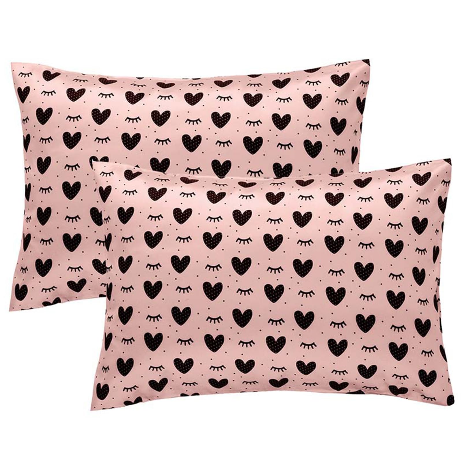 Winmany 2 Pack Toddler Pillow Cases Baby Silk Satin Pillowcases 49 x 36cm Cot Bed Envelope Pillow Cover Kids Soft Travel Pillow Pair Cases for Boys Girls Machine Washable (Pink Heart)
