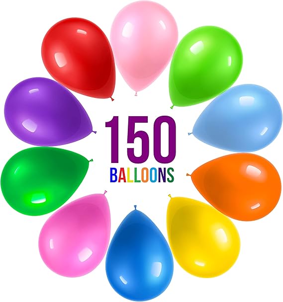 Prextex 150 Party Balloons 12 Inch 10 Assorted Rainbow Colors Bulk