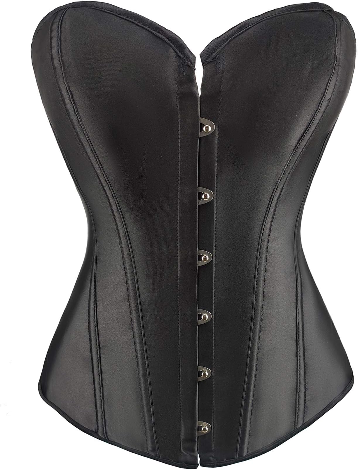 BLFWomen Satin Plain Pure Black Bustier Top Burlesque Basque Shaper Boned Corset