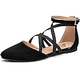 Trary Flats for Women, Mary Jane Shoes Women Ballet Flats with Elastic Ankle Straps, Comfortable Pointed Toe Dress Shoes for Office or Casual Wear