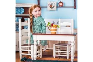 The Queen's Treasures 18 Inch Doll Furniture, Farmhouse Collection Fully Assembled Wooden Kitchen Table and Two Chairs, Compatible with American Girl Kitchen Furniture
