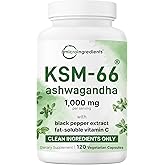 KSM-66 Ashwagandha 1,000mg Per Serving | 120 Veggie Capsules with Black Pepper for Better Absorption & Fat Soluble Vitamin C | Potent Root Extract | Stress, Relaxation, & Sleep Support | Filler Free