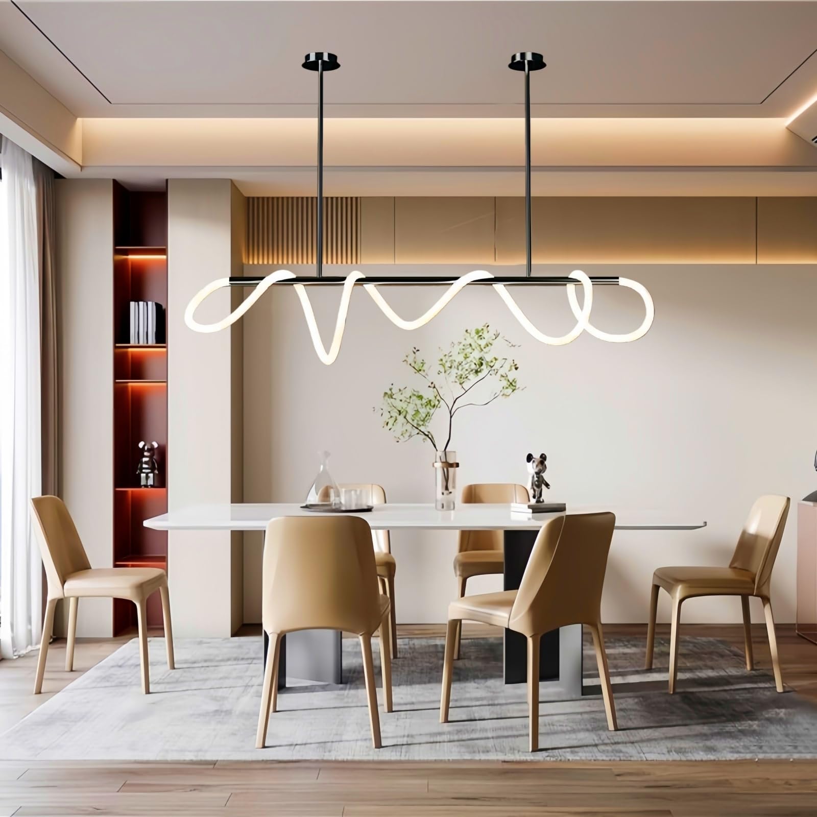 Photo 1 of FBFC Modern LED Linear Pendant Light for Dining Room, Black Chandelier for Office, 78" DIY Ceiling Chandelier Light with Remote Control Stepless Dimming, Restaurant Kitchen Long Hose Lamp