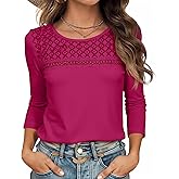 Tankaneo Womens Long Sleeve T-Shirts Dressy Casual Lace Tops 2025 Fall Trendy Crewneck Loose Blouses