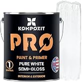 KOMPOZIT Acrylic Paint &amp; Primer (2-in-1) - Pure White Semi Gloss - Interior &amp; Exterior Painting House - Walls, Ceilings, Doors, Trim All-purpose, Quick-drying, Low Odor Paint - Made in USA (1 Gallon)