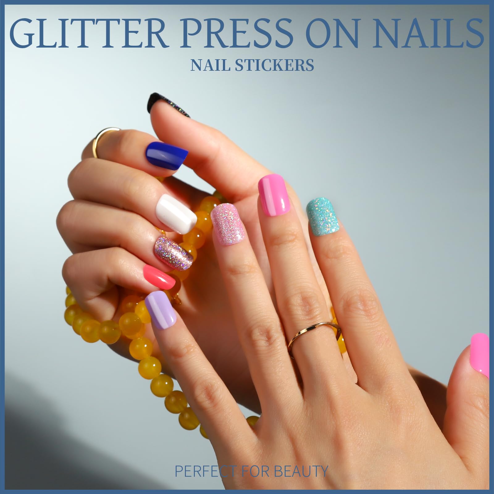 Teenitor 24Pack Short Press On Nails, 576Pcs Short Square Press On Nails, Short Matte Nails, Short Glossy Nails, Short Glitter Nails, Short French Nails, 12 Sizes Short Fake Nails With Nail Glue - Image 3