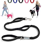 Shed Defender Shock Absorbing Bungee Leash - Three Padded Traffic Handles, Designed in The USA, Stretches 4-7ft, Elastic Dog Leash, Reflective Stitching, Large Dog & Small Breed, Heavy Duty, Black