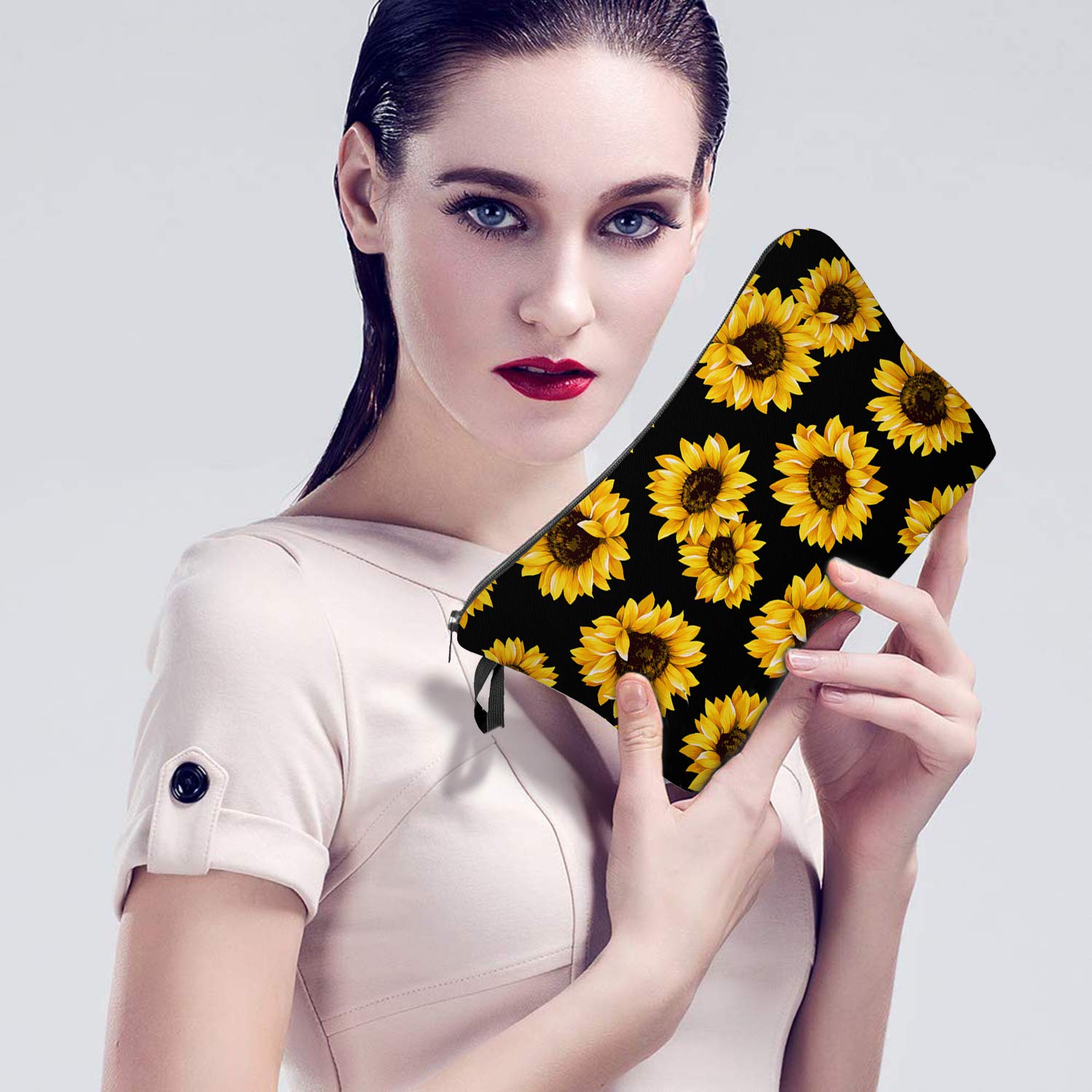 Cosmetic Bag MRSP Makeup bags for women, Small makeup pouch Travel bags for toiletries waterproof sunflower (51728) : Beauty