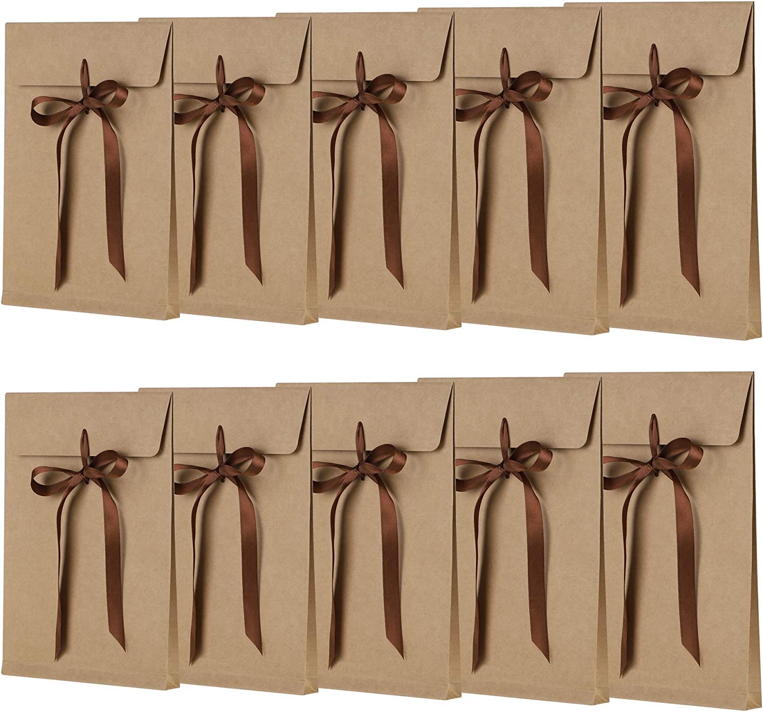 ITODA A5/B5 Kraft Gift Envelopes Ribbon Bow Envelope Invitation Greetings Card Paper Bags Brown Retro Envelope for Christmas Anniversary Wedding Birthday Party Thanksgiving Festival,18╳27cm/10Pcs
