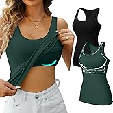 V FOR CITY Womens Shelf Bra Tank Tops Racerback Workout Camis Yoga Shirt Cotton Undershirt 2 Pack