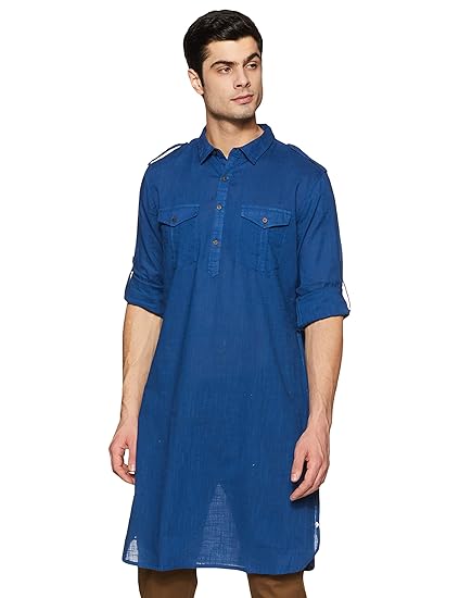 Men's Cotton pathan Suit Kurta (SS19/NAY-1002 A_Blue_Large)