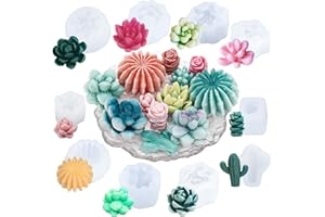 EuTengHao Succulent Silicone Molds, 3D Flower Resin Mold for Candle Soap Cake Decoration Making, Plant Flower Wax Scented Candle Soap Silicone Molds (10Pcs)