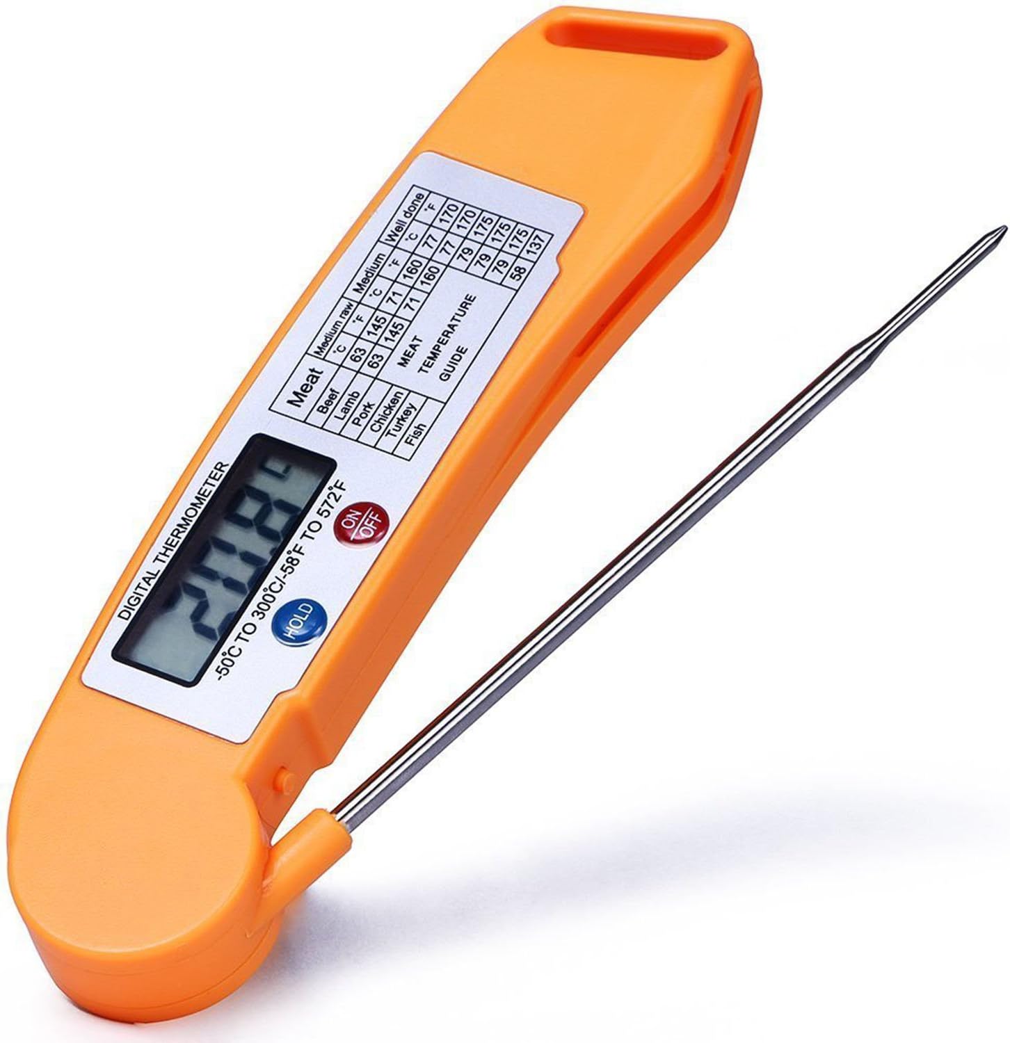 Meat Thermometer, Instant Read Cooking Thermometer with Digital LCD and Fordable Long Probe, Best Cooking Thermometer for Food, Candy, Milk, Tea, BBQ and Grill Smokers, Super Fast and Accurate