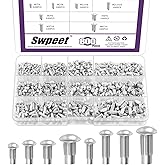 Swpeet 800Pcs M2 M2.5 M3 M4 &times; 6mm 8mm 10mm Solid Aluminum Brazier Head Rivets Assortment Kit, Half Round Head Solid Knurled Rivets, Aluminum Rivet Solid Rivets for Repairing Boat, Aircraft