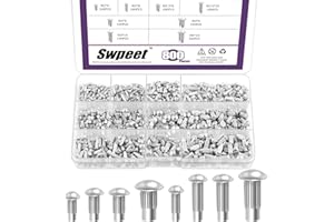 Swpeet 800Pcs M2 M2.5 M3 M4 × 6mm 8mm 10mm Solid Aluminum Brazier Head Rivets Assortment Kit, Half Round Head Solid Knurled Rivets, Aluminum Rivet Solid Rivets for Repairing Boat, Aircraft