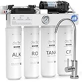 SimPure T2-600A Alkaline Reverse Osmosis Water Filter System, NSF/ANSI 58 Certified, Built-in Pressure Tank Filter, UV, 600 GPD 8 Stage RO Filtration with Mineral, 2:1 Pure to Drain Ratio